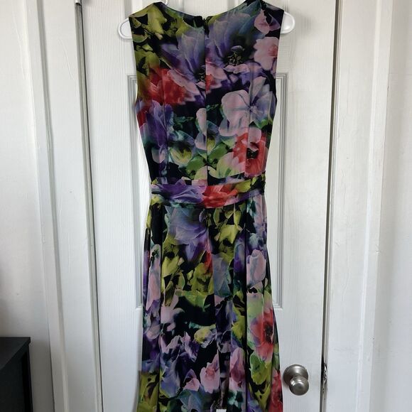 Tahari Floral Faux Wrap Dress Women’s Size 6 Sleeveless V-Neck Midi - Picture 8 of 15